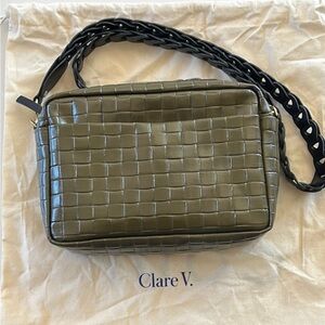 Clare V Green Woven Leather Crossbody Bag
